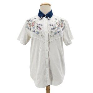 Vintage Jane Ashley Woman Butterfly Sequin Pearl Beaded Button Shirt Top 14/16